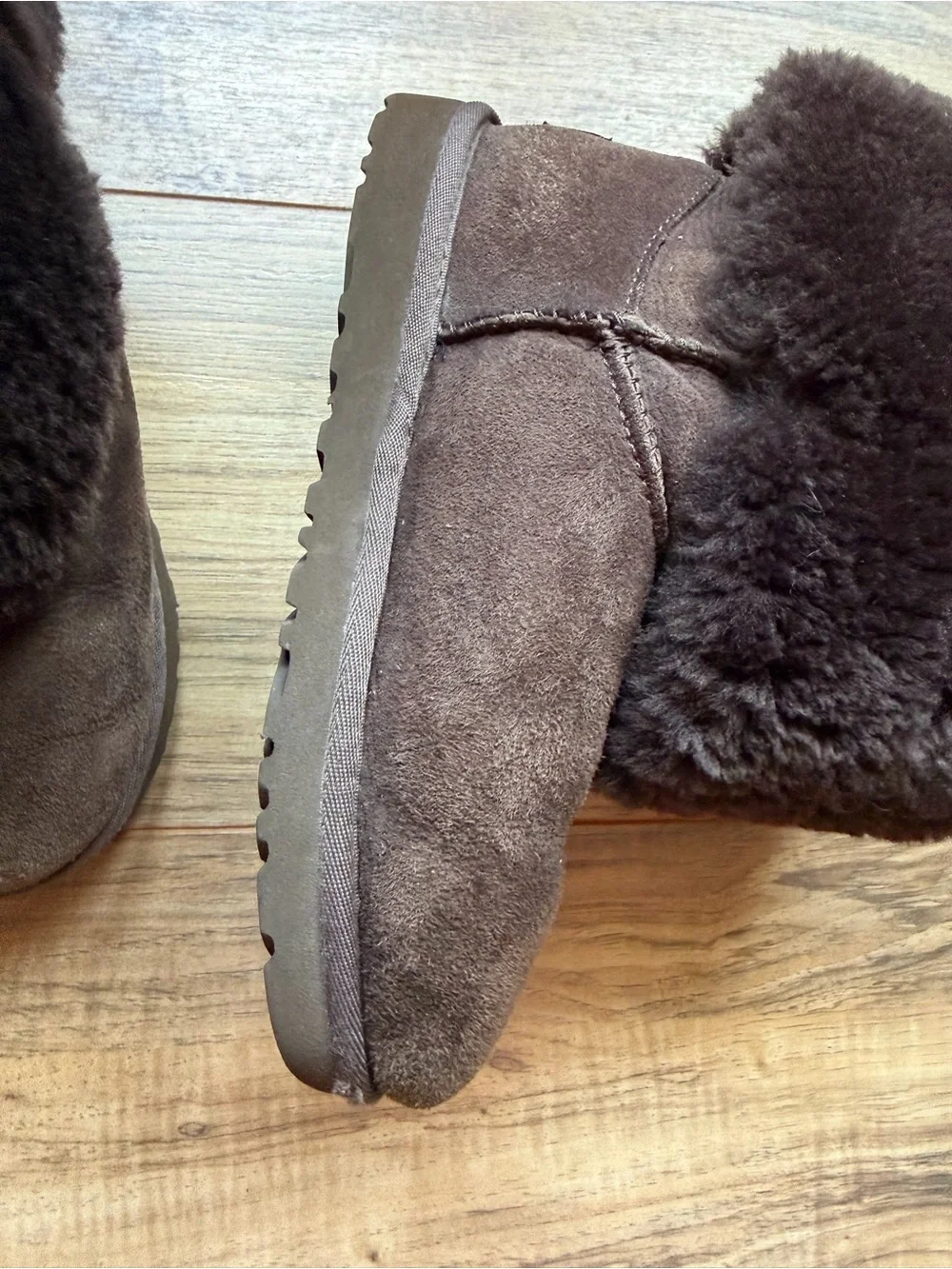 UGG Brown Suede Button-Accent Shearling Boots